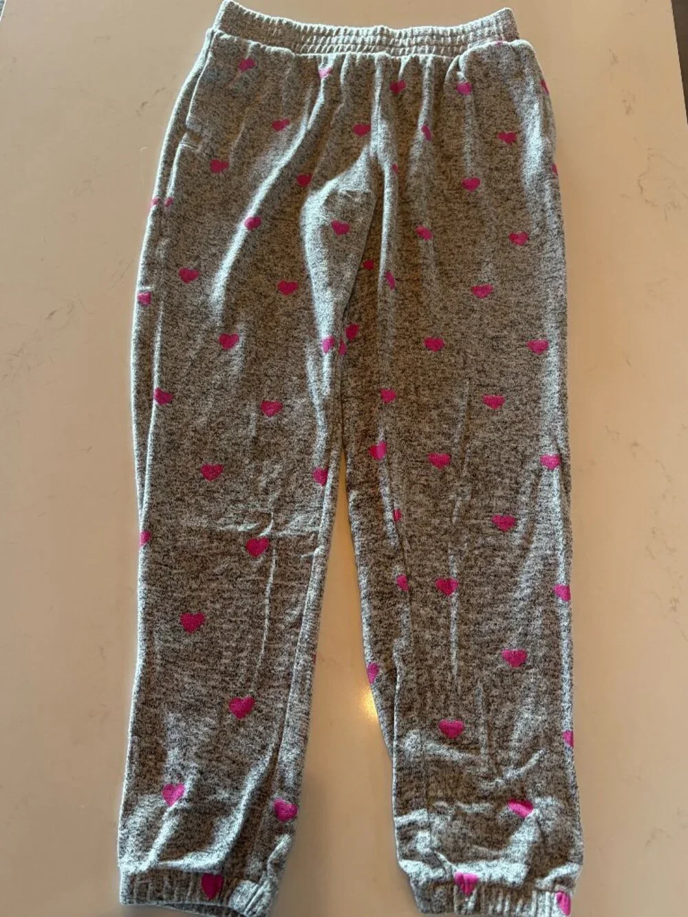 Gap Kids Girls Gray Pink Heart Joggers L 10 Cozy Sweatpants